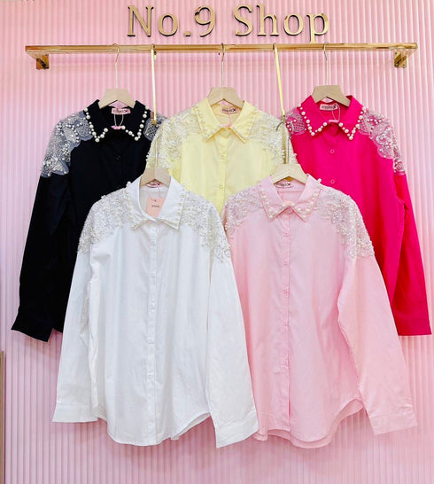 Hight Quality Korean Crystal Pearl Embedded Shirts
